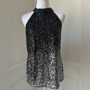 Cable & Gauge Y2K Black and Silver Sequin Halter Top, Size L
